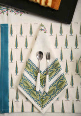 Hand Block Print BlueBell Table Cover and Placemat & Napkin Set